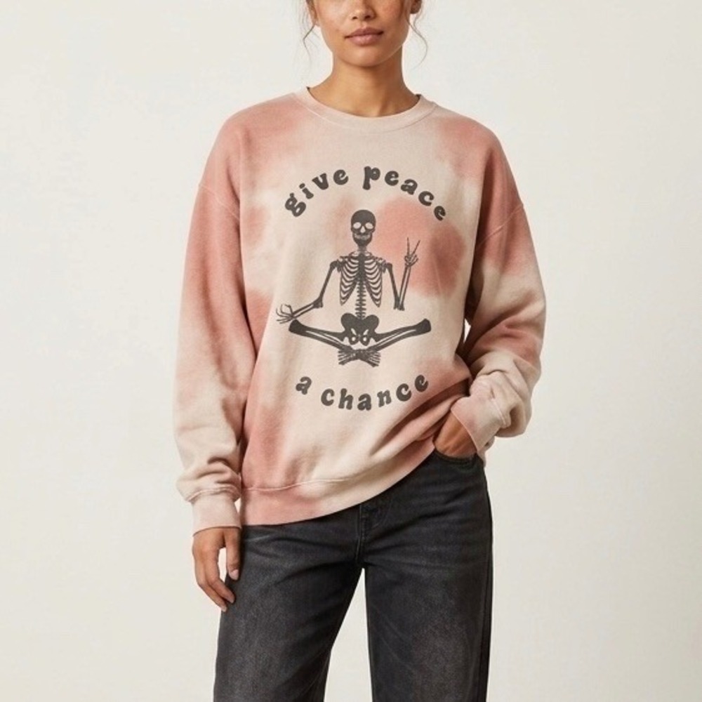 Project Social T Give Peace A Chance Skeleton Oversized Tie Dye Sweatshirt S/M